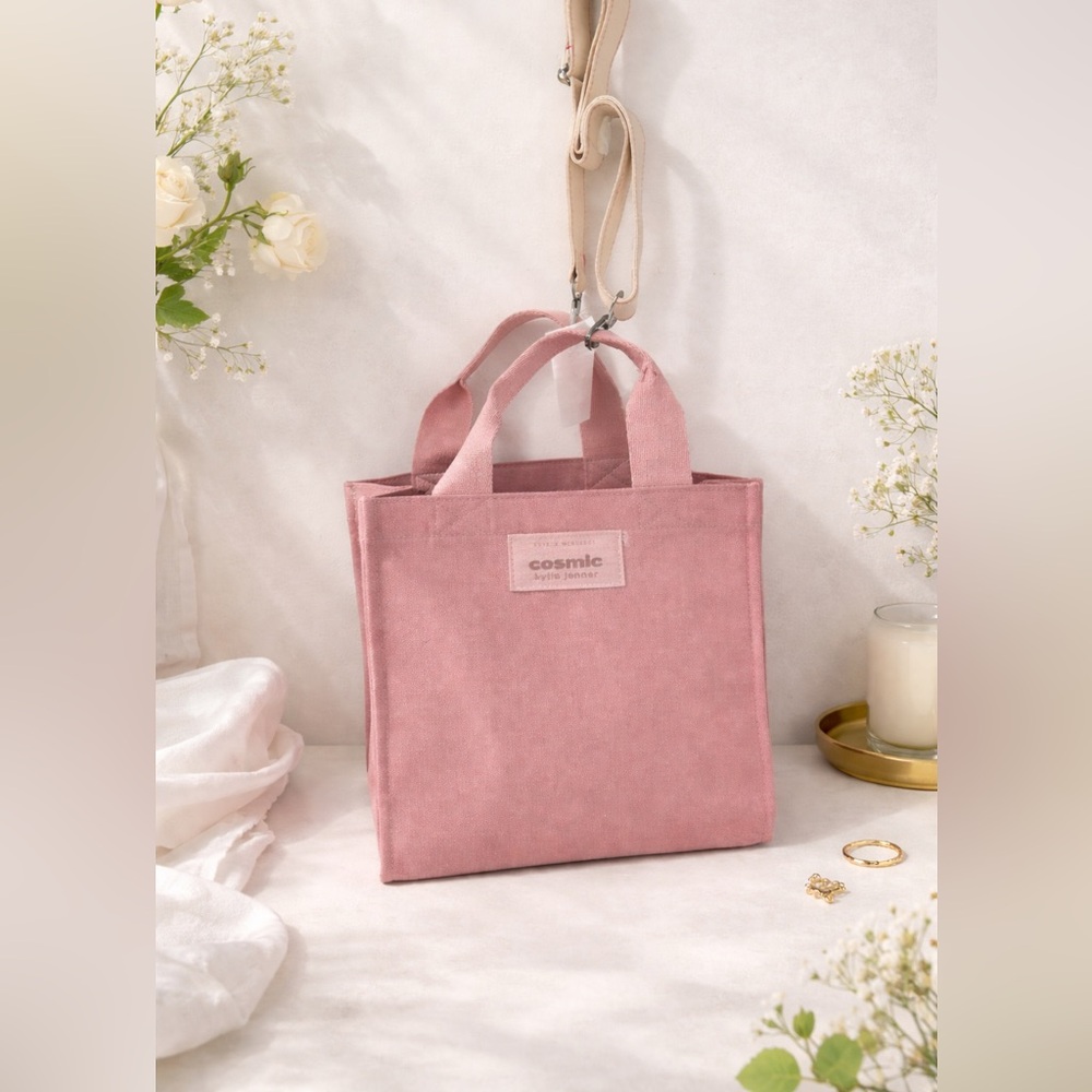 Cosmic Kylie Jenner Pink Canvas Mini Tote Bag Crossbody Strap
